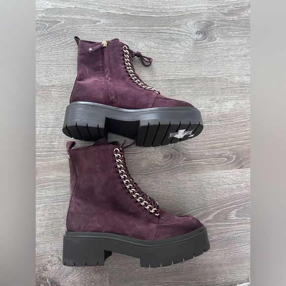 New Sam Edelman Women's Lovrin Platform Combat Boot Burgundy - Picture 7 of 8